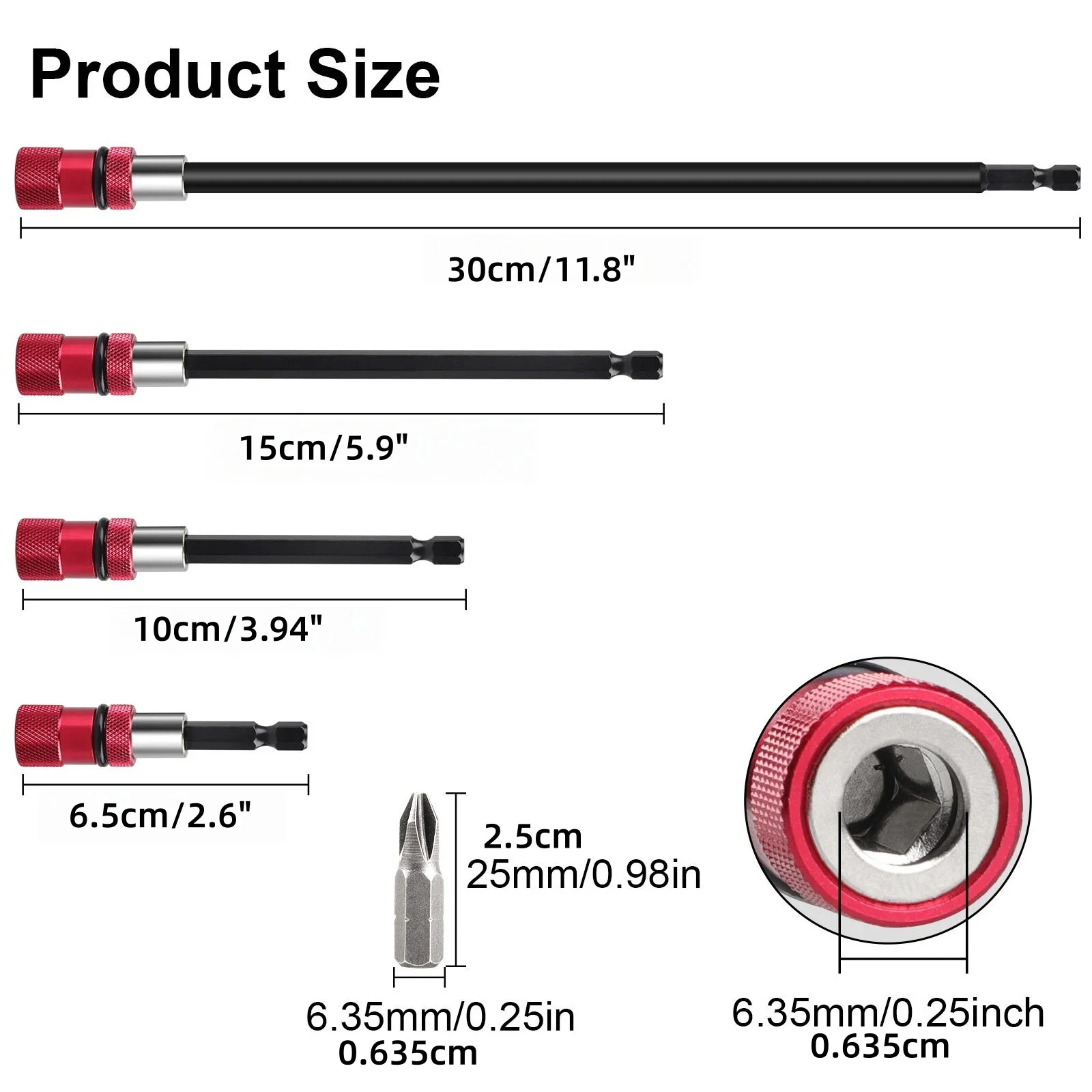 Magnetic Drill Bit Extension Holder Set 4Pcs 1/4