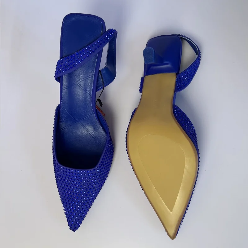 TRAF, zapatos de tacón alto azules de talla 42 para mujer, zapatos de tacón con diamantes de imitación ostentosos a la moda, zapatos de fiesta, sandalias sin talón para mujer