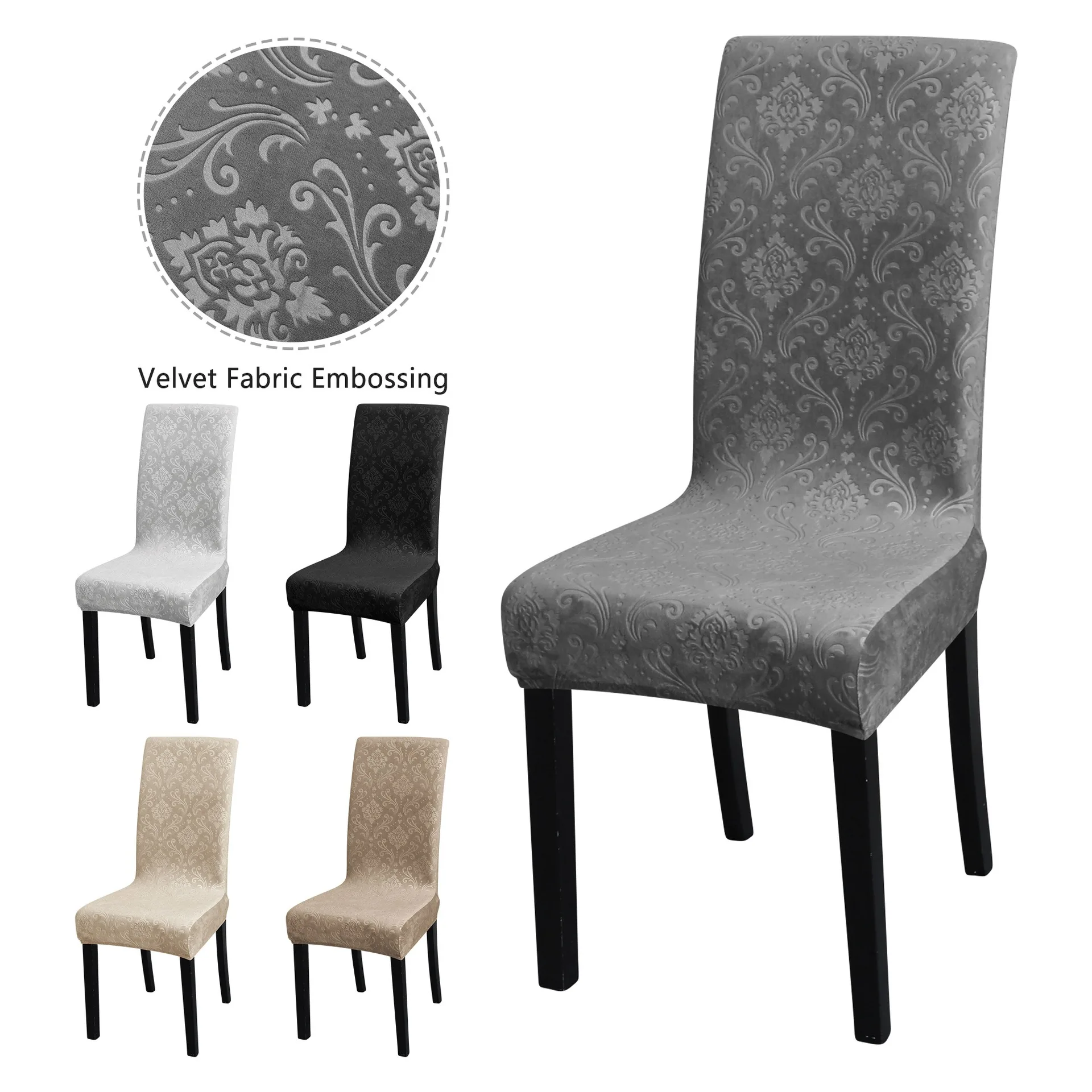 1pc Chair Cover Embossed Elastic Silver Fox Velvet Swan Velvet Chair Cover Simple and Thick Crystal Velvet Chair Set Home Decora