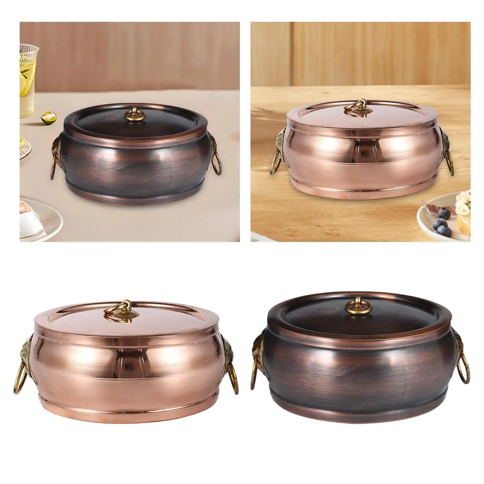 Copper Pot Multipurpose Sturdy Cookware Binaural Pot with Folded Handle Chafingdish for Home Picnic Restaurant Gift Household