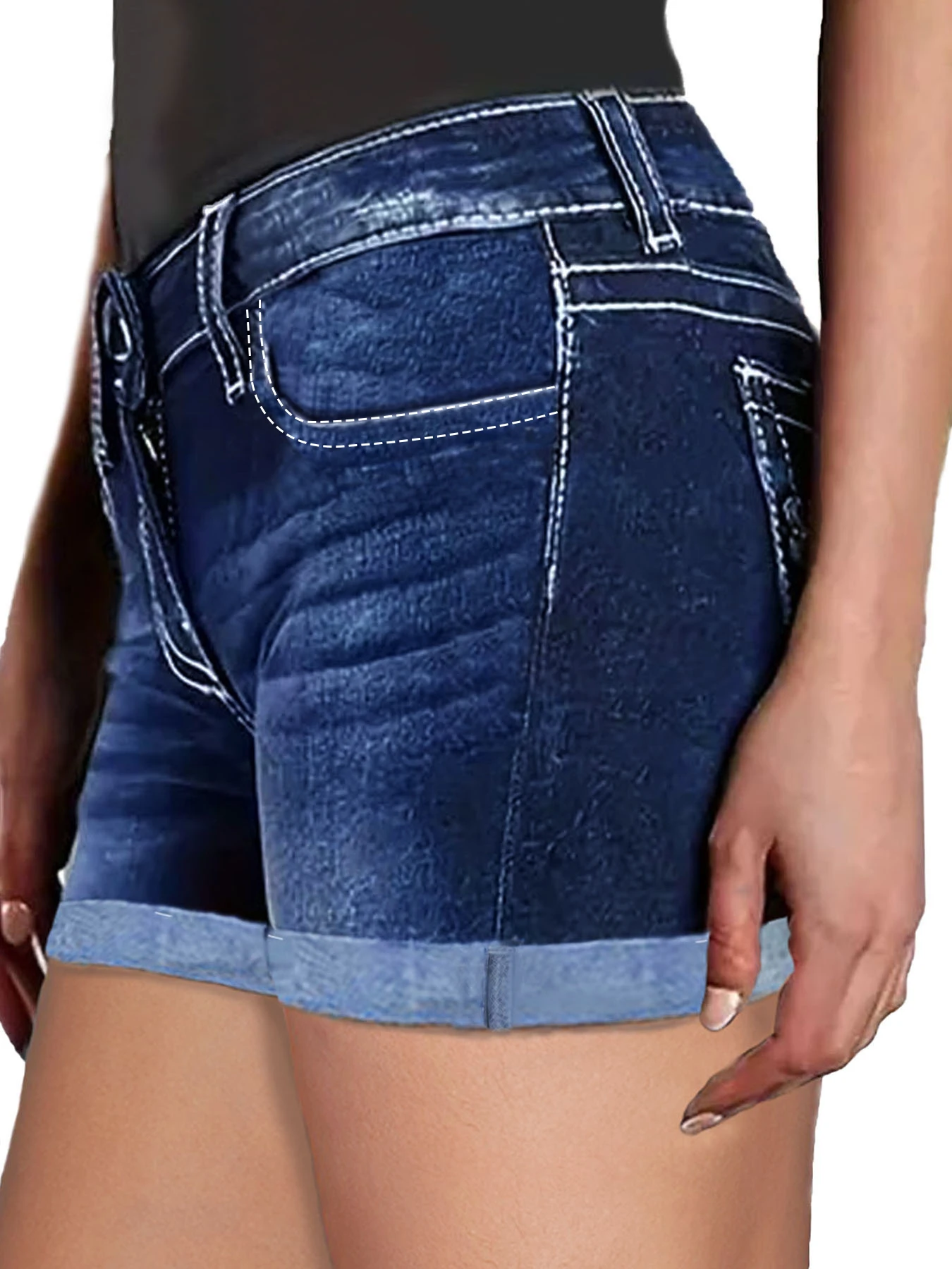 الأزرق حجم كبير حقيبة الظهر المطرزة كرة لولبية الدنيم السراويل عالية الخصر مرونة عارضة الخروج كبيرة الحجم الدنيم السراويل #4