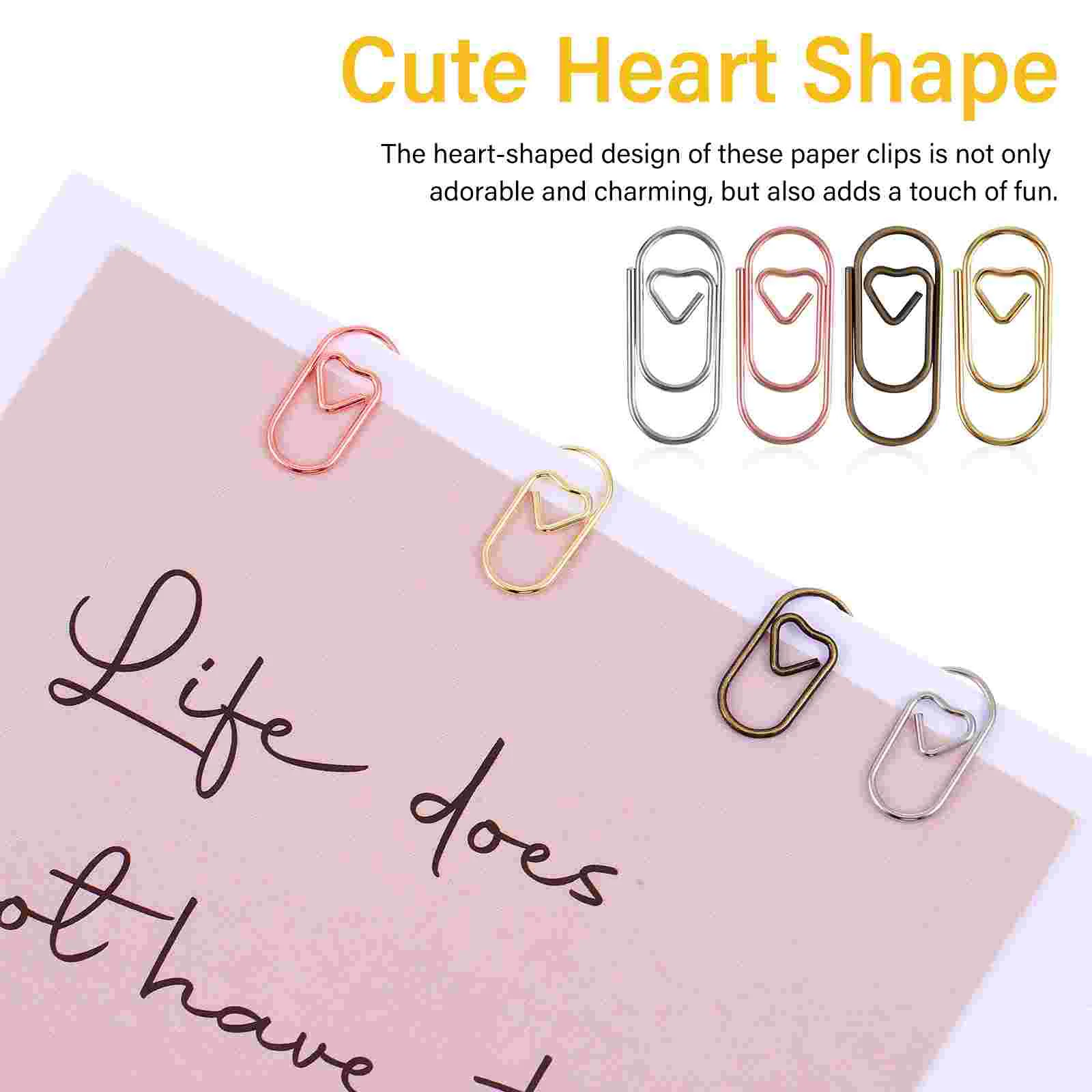 200 Pcs Mini Paper Clip Clips Heart Taste Cute Metal Decorative For School Binder