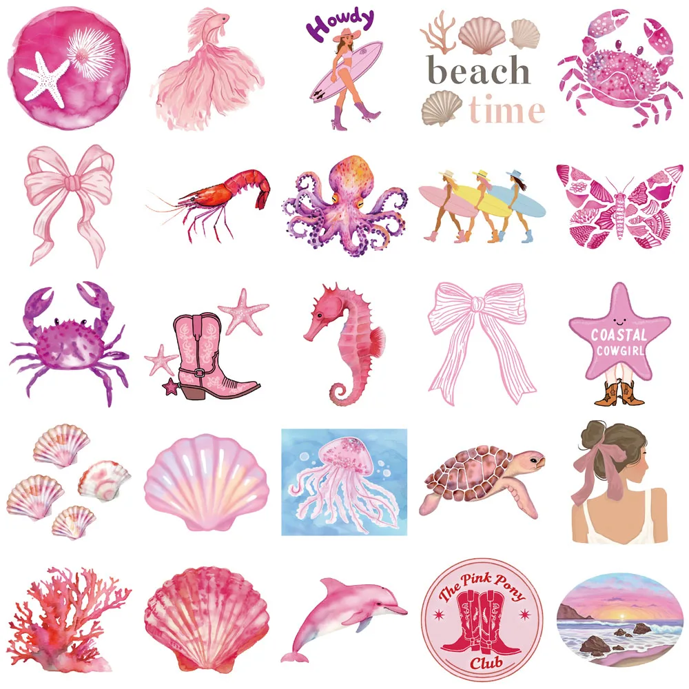 50PCS Creative Pink Coast Girl Cute ins Style Stickers Envelope Sealing Stickers DIY Phone Case Water Cup Personalized Stickers