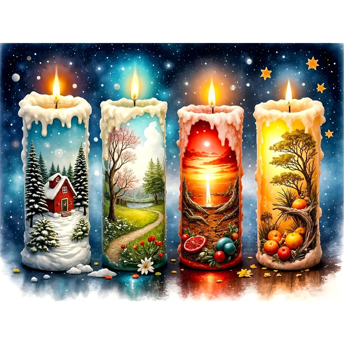 1 Stück 30x40cm/11,8x15,7 Zoll, 11Ct/14Ct Kreuzstich-Set, DIY Valentinstagsgeschenk, Stickerei-Set für Festivals, Vier Jahreszeiten, Weihnachten – Detail 3