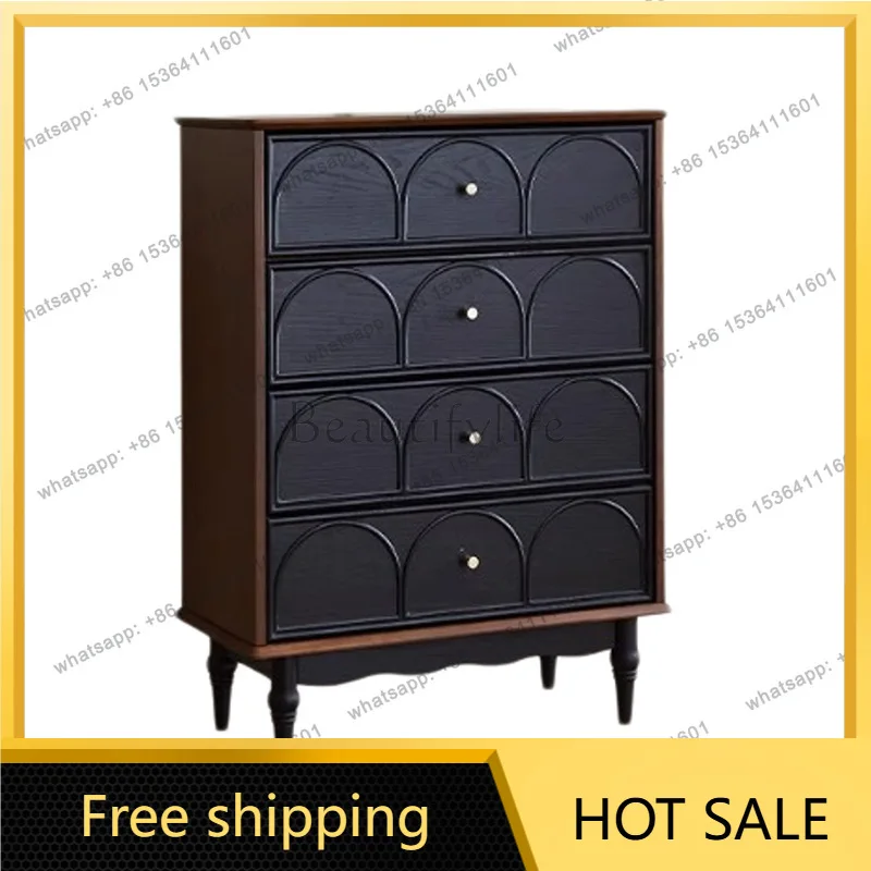 Zj. French retro solid wood four-chest villa living room two-color storage cabinet