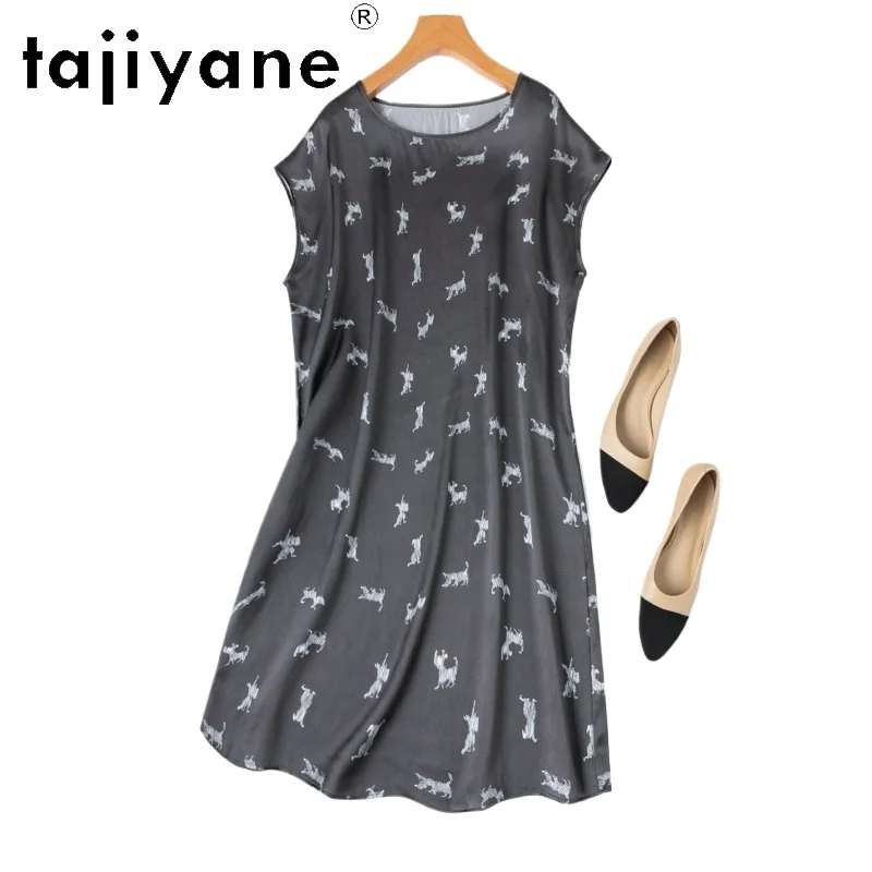 

TAJIYANE 19MM 100% Шелковый топ из тутового шелкопряда для женщин, модный летний топ с принтом, повседневный свободный жилет средней длины, женская одежда 2026