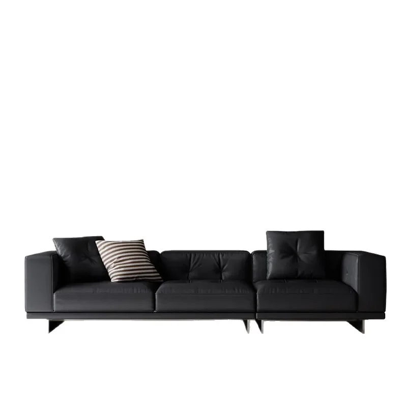 Italian minimalist sofa light luxury first layer cowhide designer modern living room straight row leather sofa
