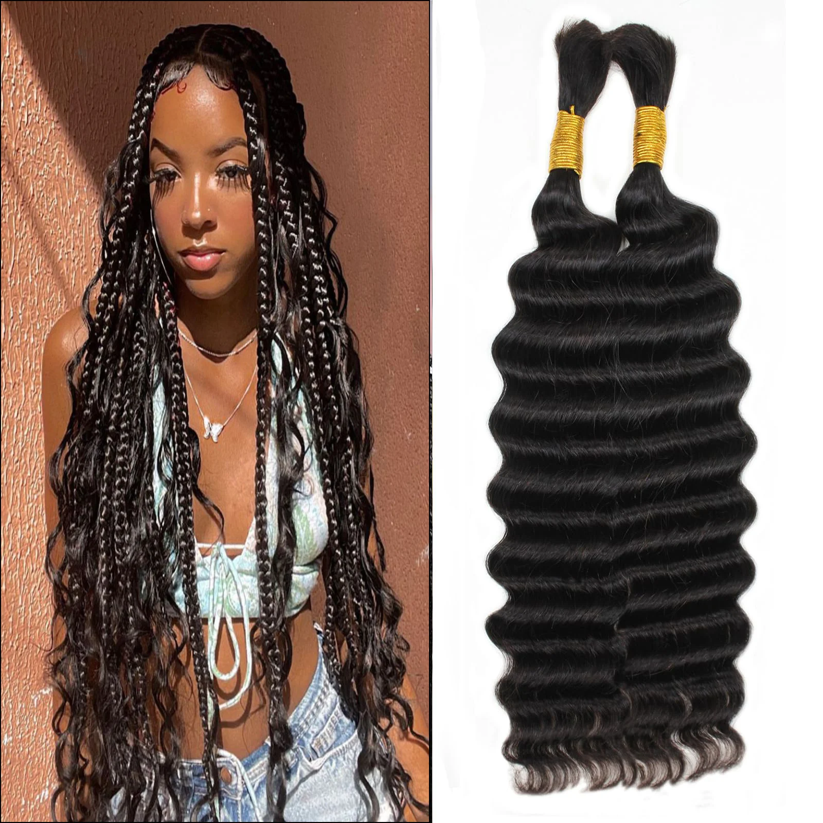 28Inch Natural Color Boho braids Deep Wave Braid Hair Bulk Human Hair Extension Human Hair Unprocessed Brazilian Virgin Hair