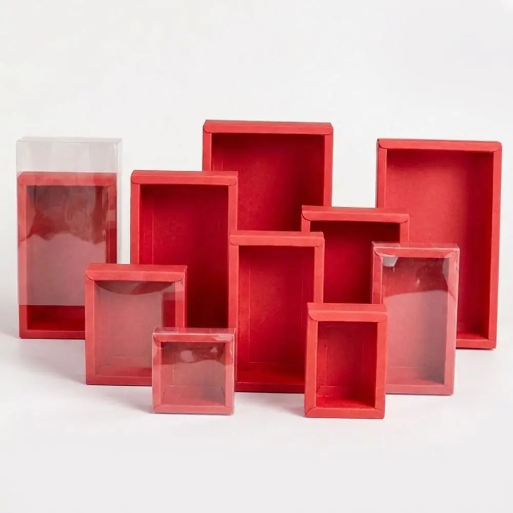 

10PCS/SET Clear Window Kraft Gift Box Reusable Hardcore Gift Packaging Box DIY Foldable Drawer Gift Box Jewelry Packaging