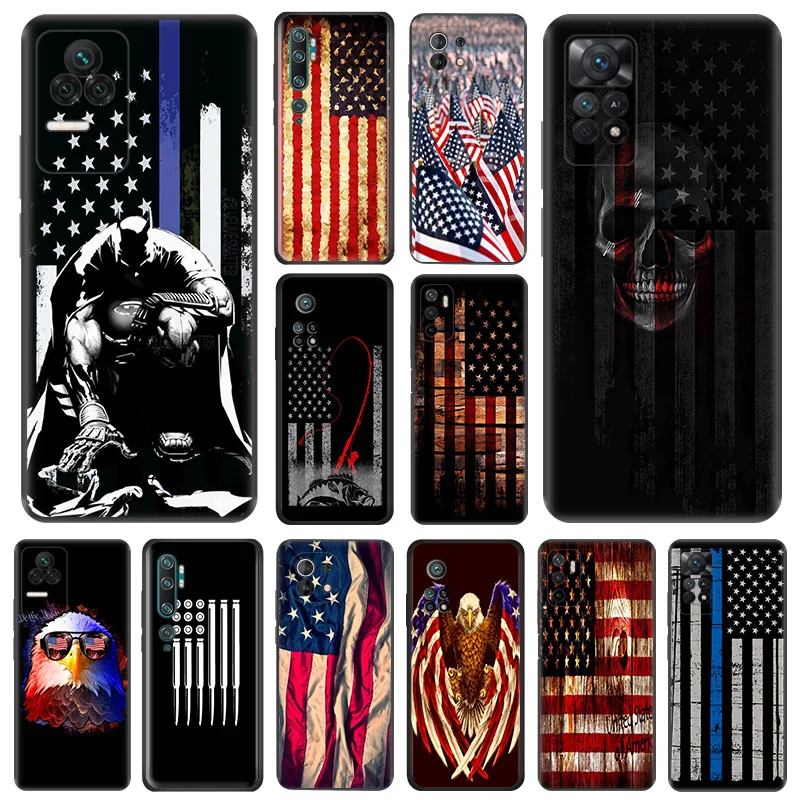 Soft Case for Redmi Note 11 11S 10 Lite 10S 12 12s Note11 Pro 5G 9 9T 8 8T 7 9S Eagle American flag Black Phone Cases Cover