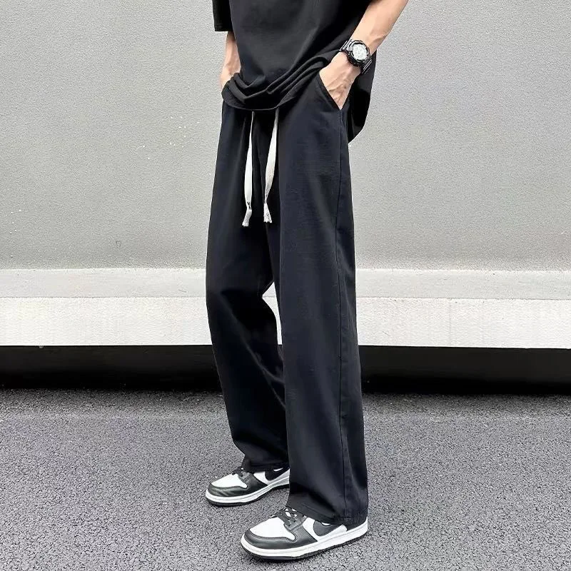 

Trendy Men's Straight Leg Sports Casual Pants Spring Autumn Loose Wide Leg Korean Sle Cotton Comfortable Non Ironed