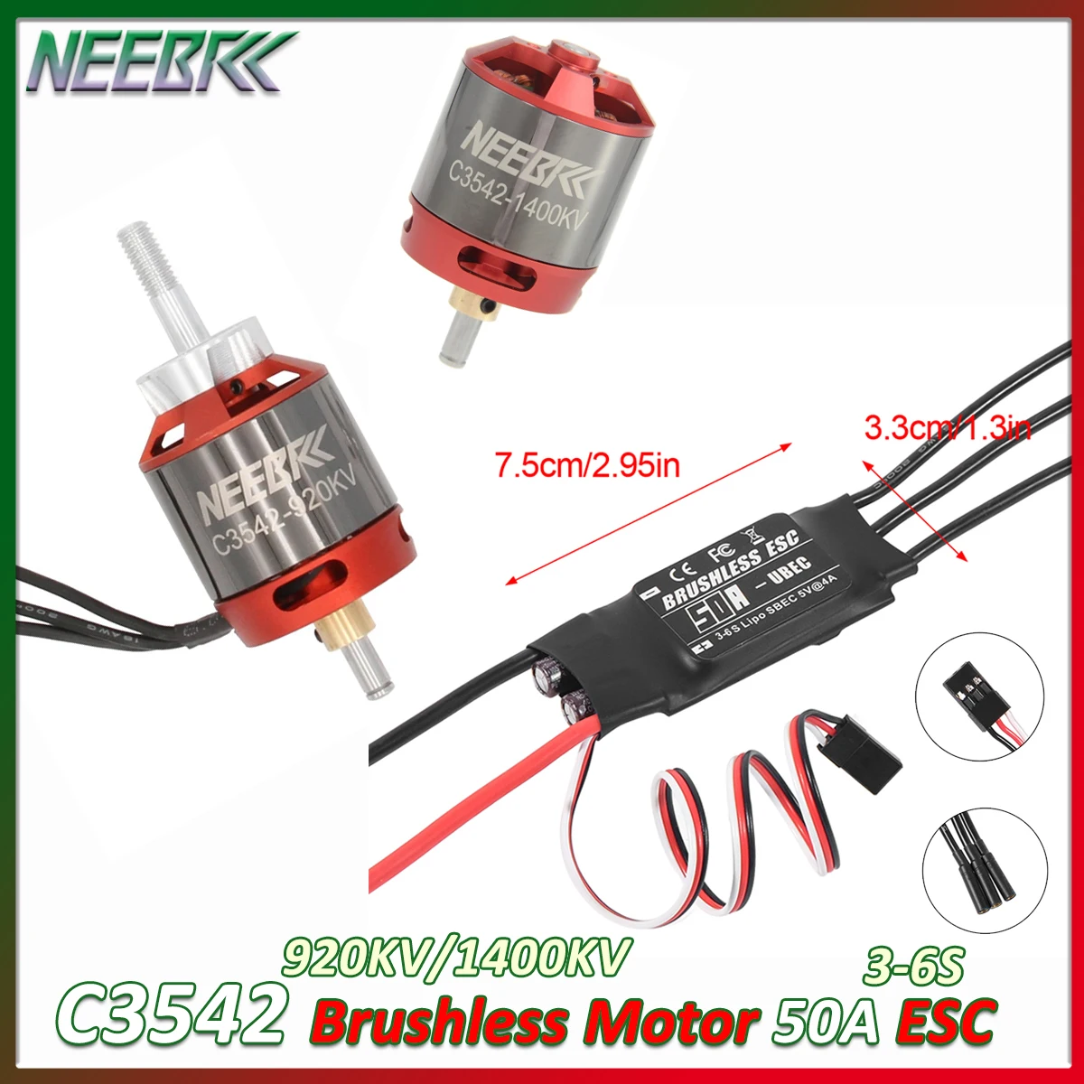 NEEBRC C3542 920KV 1400KV Outrunner Brushless Motor 3-6S 50A ESC Combo for RC Fixed-wing Airplane Glide Aircraft FPV Drone Parts