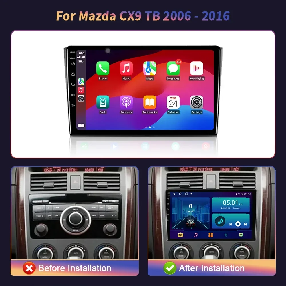 Android 14 Auto Radio Multimedia di Navigazione Wireless Carplay Stereo 4G GPS Per Mazda CX9 2006-2016 2DIN Unità Principale schermo