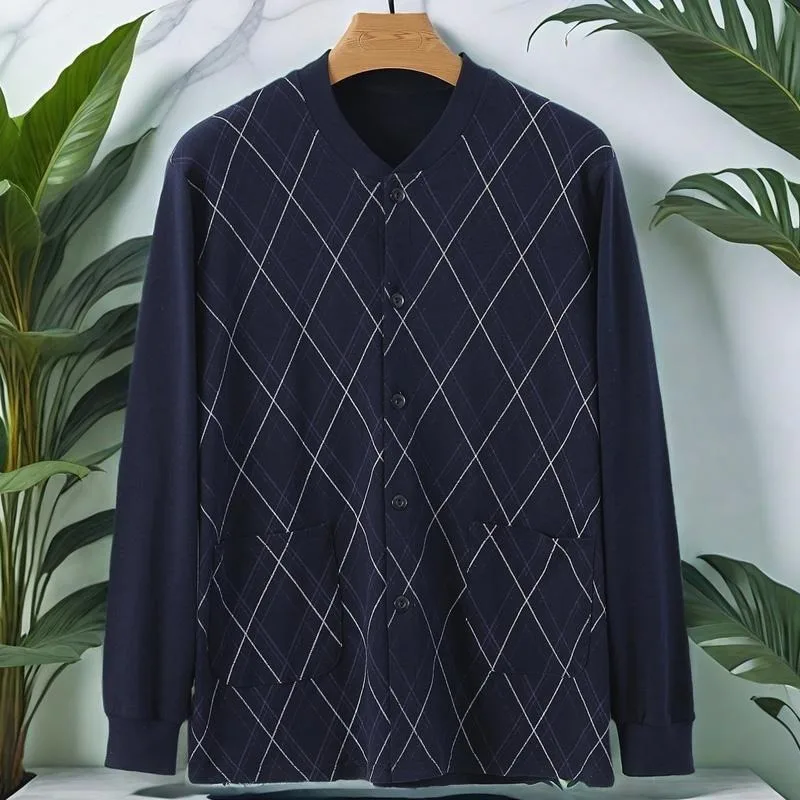 

Middle-aged Elderly Men's Dad Wear Autumn Winter Warm Inner Wear Cotton Open Loose Long-sleeved Spring Autumn