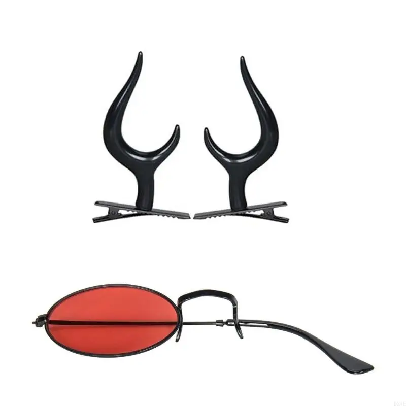 DXAE Monocular แว่นตาโซ่ DEVIL Horns คลิปผม Monocle แว่นตากันแดด Alastor เครื่องแต่งกายอุปกรณ์เสริมสำหรับคอสเพลย์ฮาโลวีน