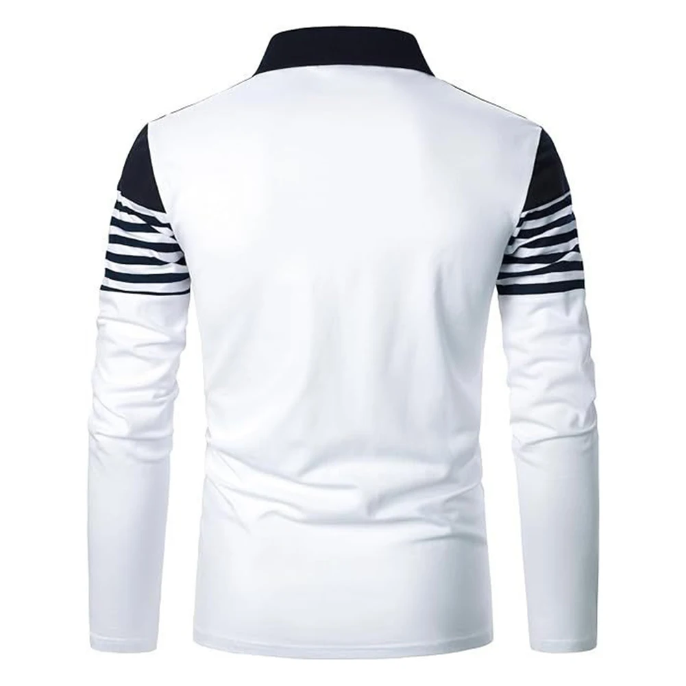 Fashion Men's Button Lapel Neck Business Striped T-Shirts Casual Long Sleeve Tees Tops Pullover T Shirt For Men Clothing