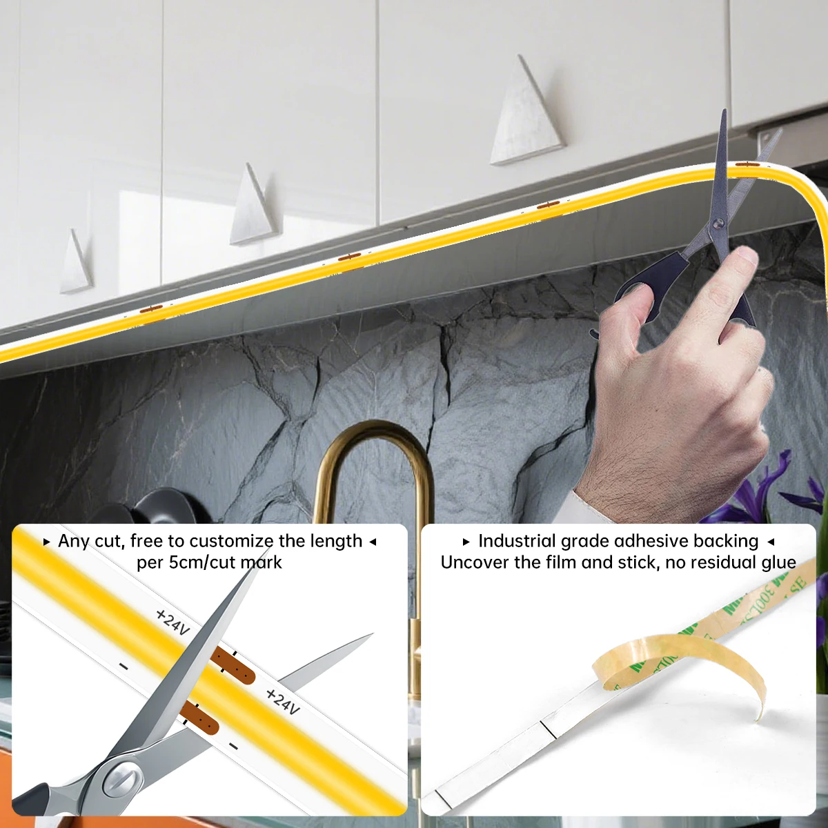 Wireless Bluetooth COB LED Strip Light 24V Phone APP Control LED Tape Linear Dimmable Ribbon For Room Kitchen Ambient Lighting