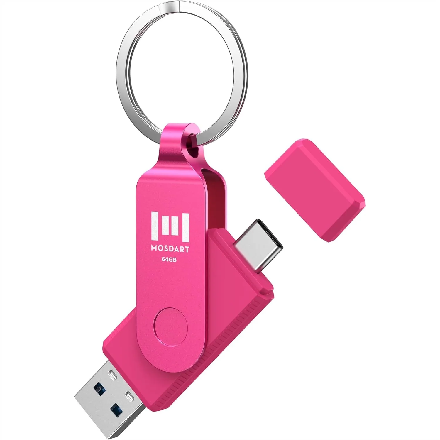 64GB Dual USB 3.2 Type-C Flash Drive, 150MB/S Thumb Drive with Keychain and LED Light for iPhone, iPad, Android, MacBook, Laptop