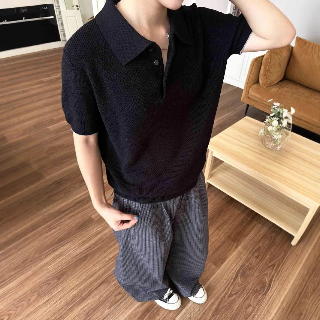 Men's Short Sleeve T-shrit Summer High End Knitted Cotton Sweater New Luxury Preppy Style Relaxed Breathable Short Sleeve