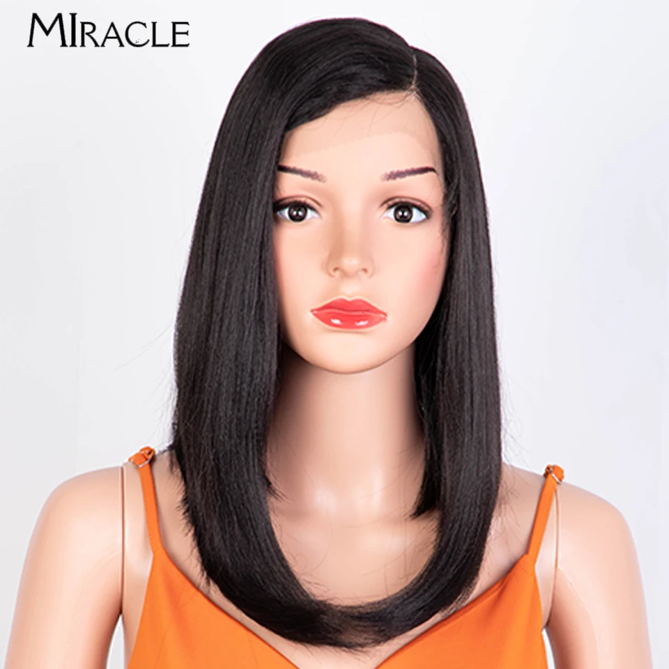 

MIRACLE 16 Inch Straight Lace Wig for Women Side Part Synthetic Lace Front Wigs 613 Hightlight Blonde Wig Straight Cosplay Wig