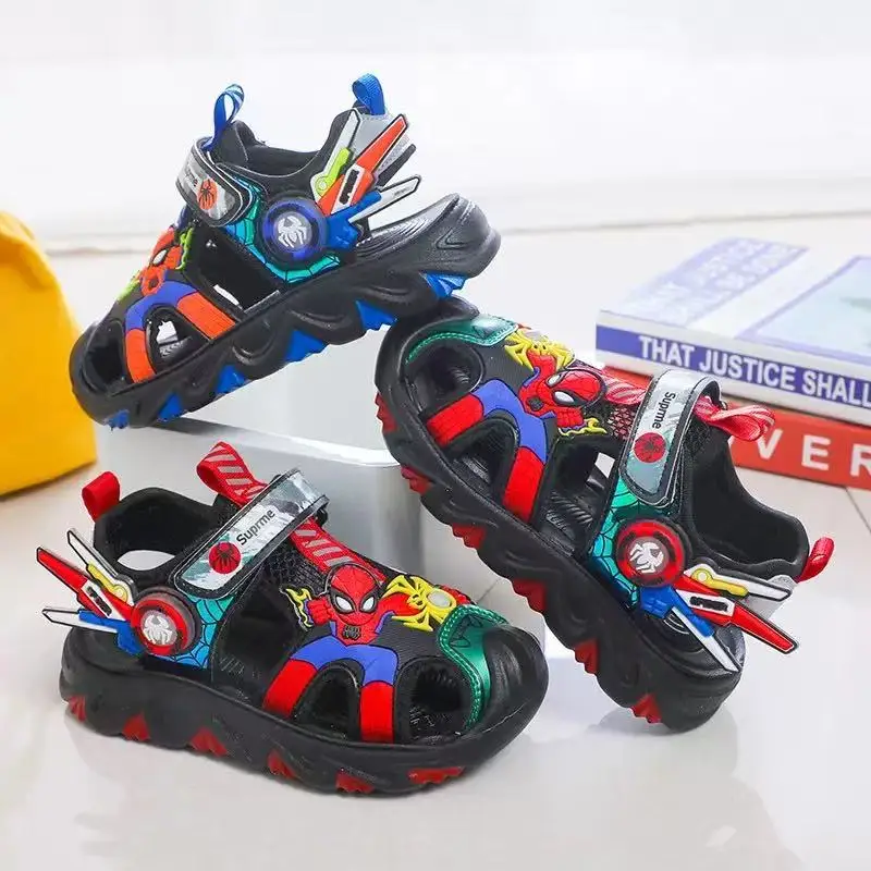 

Summer Kids Boys Sandals Closed Toe Cartoon Spiderman Print Children Non-slip Sport Pu Leather Soft Baby Girls Beach Shoes 26-37