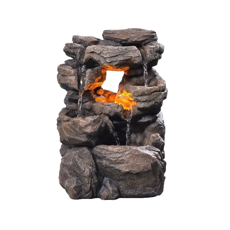 Pastoral nature three-layer rockery circulating water fountain desktop small ornament home living room entrance decoration