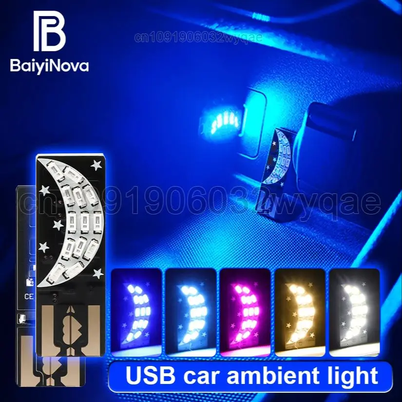 USB Plug & play car interior lighting light, LED car atmosphere light, White/yellow/blue/ice blue/pink,Universal car decor lamps