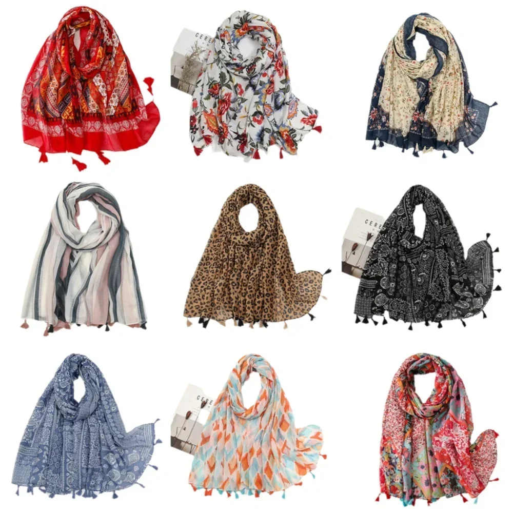 Hotsale Tassel Scarf Shawl Viscose Cotton Women Scarf Hijab Wraps 2024 Popular Muslim Hijabs Turban Headband Lady Scarf Shawls