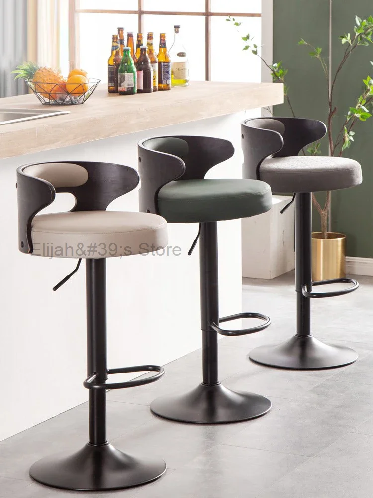 

Leather Living Room Bar Chair Modern Minimalist Kitchen Furniture Backrest High Bar Stool European Pub Rotating Lifting Barstool