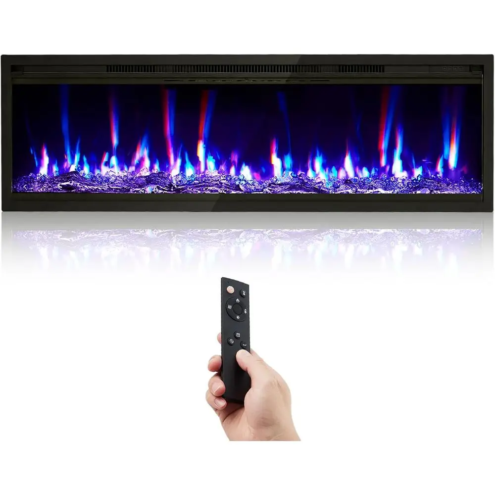 

50 Ultra-Slim Electric Fireplace Heater with Remote, 5000 BTU, Wall-Mounted or Recessed, Timer Option