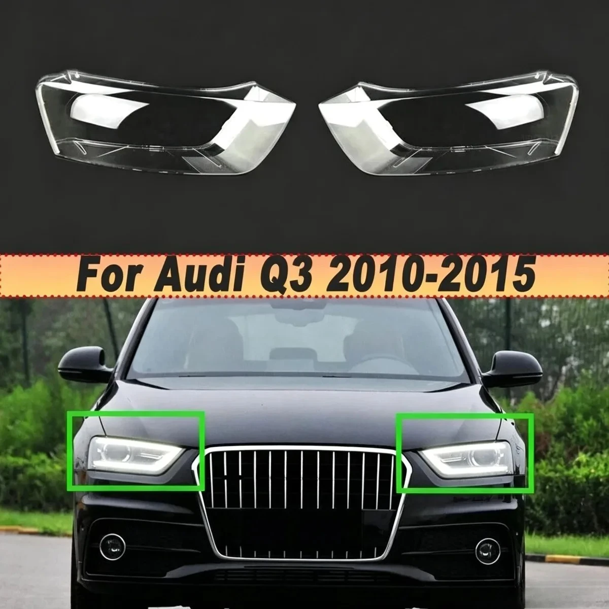 LH/RH Front Headlight Lens Cover Transparent Lampshade For Audi Q3 2010 2011 2012 2013 2014 2015 Clear Car Lamp Shell