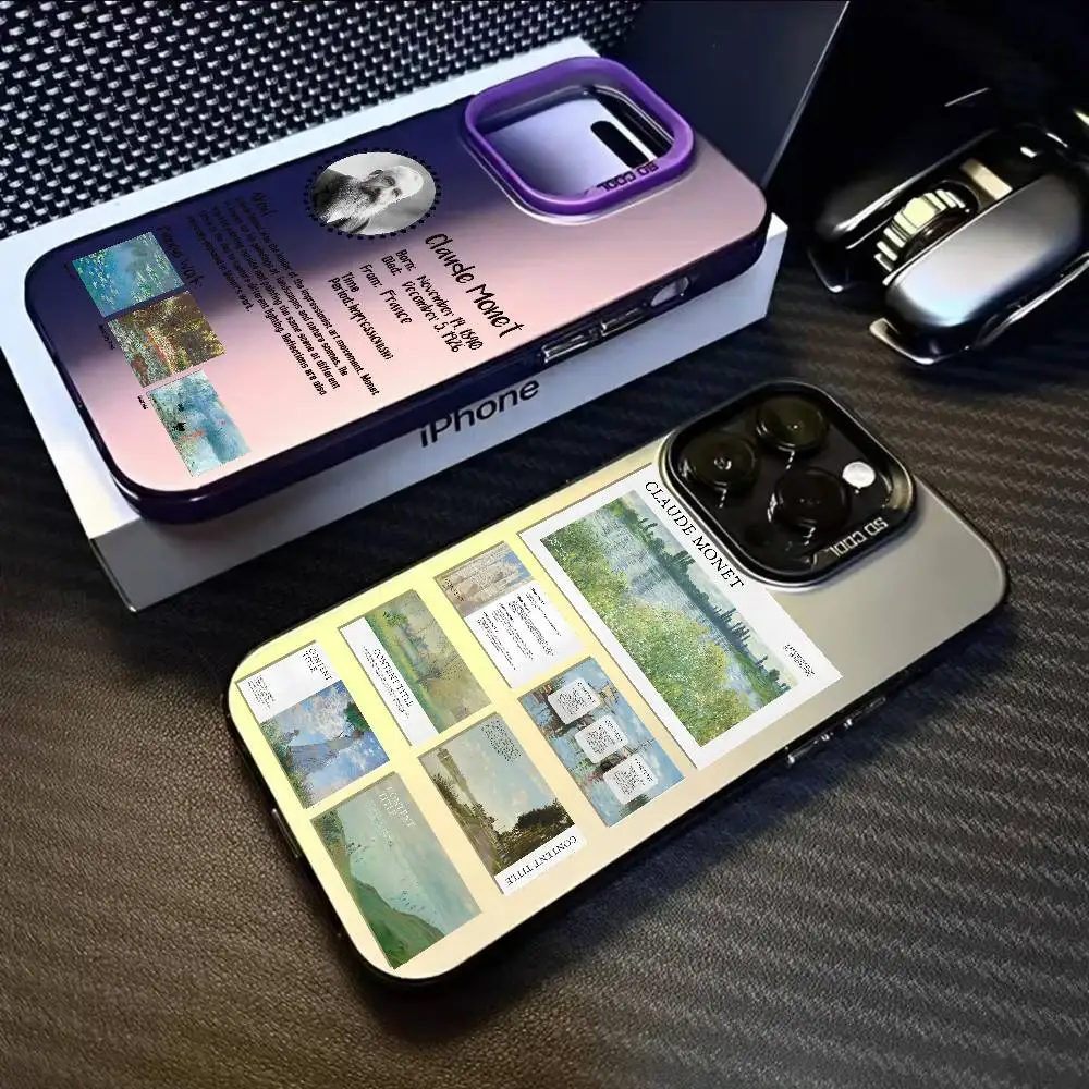 كلود مونيه النفط اللوحة جراب هاتف آيفون 17 16 15 14 13 12 11 زائد برو ماكس متعدد الألوان أورورا الليزر للصدمات فوندا غطاء