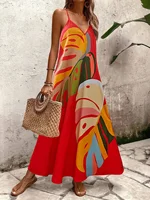 Vestido de verano con estampado de hojas de plátano colorido, sin mangas, con cuello en V, vestido Original de moda Sexy hasta los tobillos, vestido de noche largo para fiesta