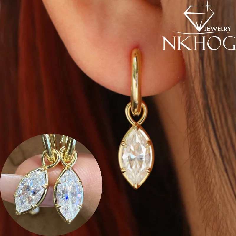 NKHOG 2cttw Moissanite Hoop Earrings Women S925 Sterling Silver Drop Earring Wedding Oval Marquise Fine Jewelry Gifts Certified