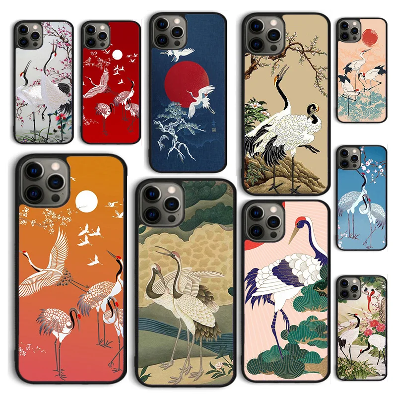 Autumu Red crowned Crane Bird Phone Case Cover for iPhone 16 15 12 mini 11 13 14 Pro Max SE 2020 Apple 6S 7 8 Plus Coque