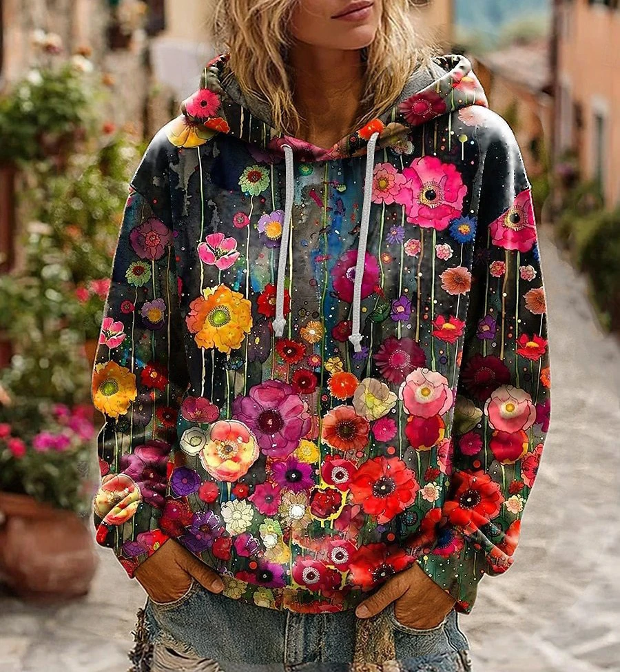 Floral Flower Pattern 3D Print Autumn Hoodies Women's Hooded Sweatshirts Pullover Y2K Tops Street Tracksuit Unisex Coat Clothing
