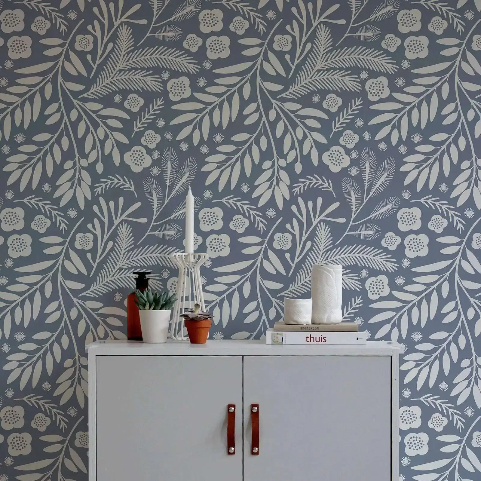 Scandinavian Leaves Wallpaper Peel and Stick,Removable and Temporary Wall Paper, Minimalistic  Plants Decorative Wall Decals