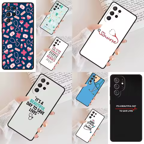 Nurse Stethoscope Heart Nursing Heartbeat Phone Case For Samsung Galaxy S24 S23 S22 S21 Ultra S10 Note 10 Pro S20 Plus S9 Cover
