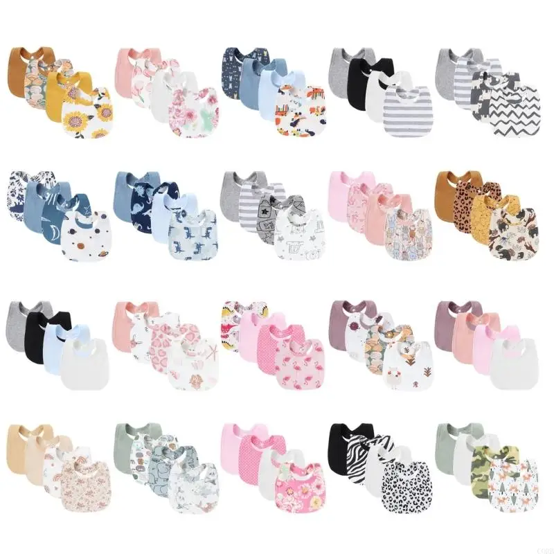 CORB Cotton Bib Set, 4Pcs Newborns Feeding Bib Absorbent Saliva Towel Newborns Baby Burp Cloth for Boys Girls