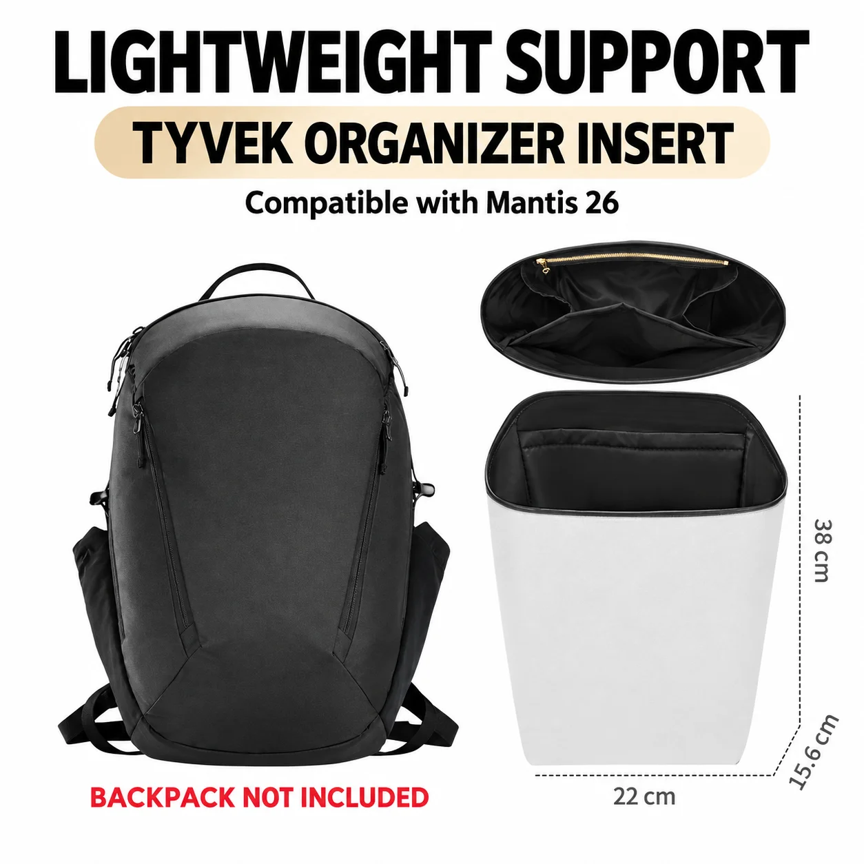 Bag organizer insert for Mantis26 DuPont paper waterproof storage bag support backpack inner bag accessories