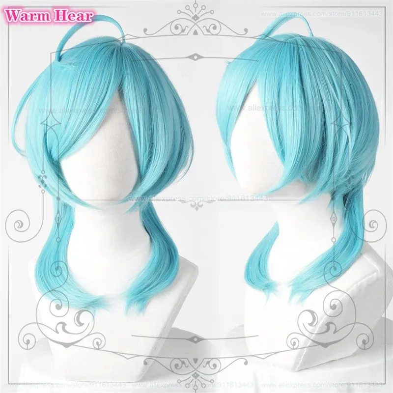 

New! Shinkai Kanata Synthetic Wig Game ES Long 40cm Blue Cosplay Wig Heat Resistant Hair Halloween Party Role Play Wigs +Wig Cap