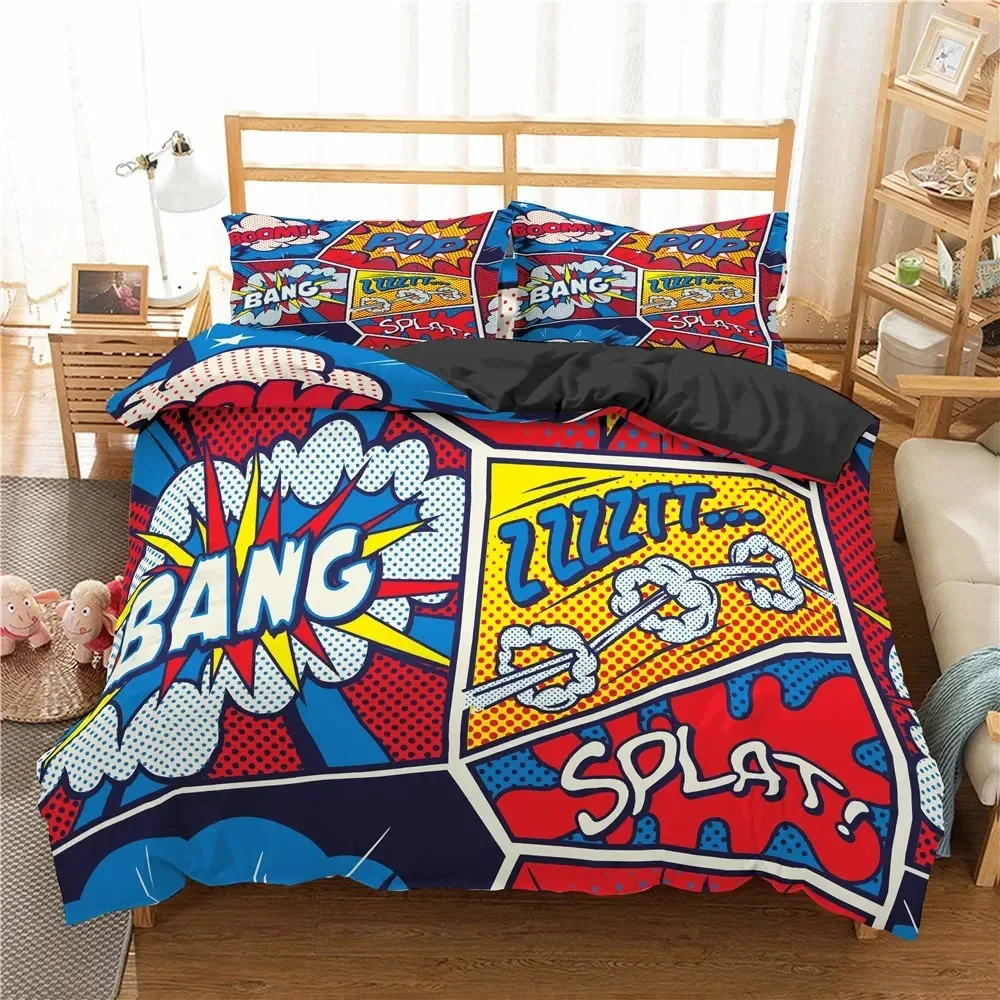 Hippie Set tempat tidur grafiti, Set selimut penutup Quilt pola komik dewasa remaja Hip Hop Set penutup selimut ukuran King Queen