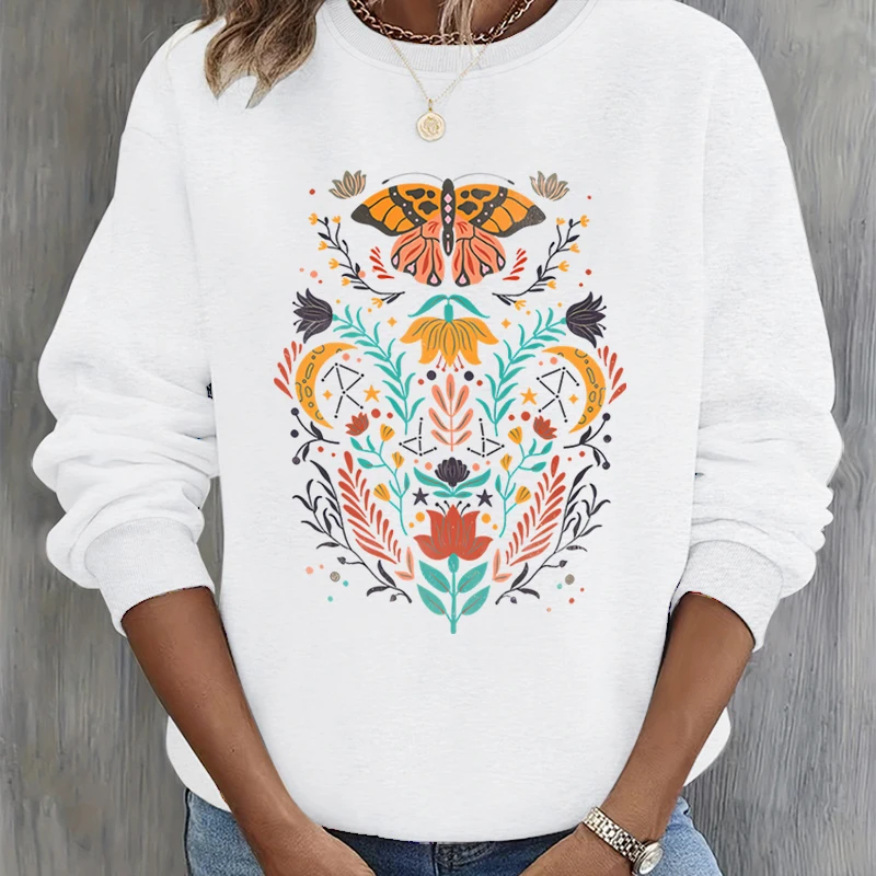 

Funny Butterfly Vintage Design Sweatshirts Women Flower Butterflies Lover Gift Vintage Butterfly Print Women Fashion Sweatshirt