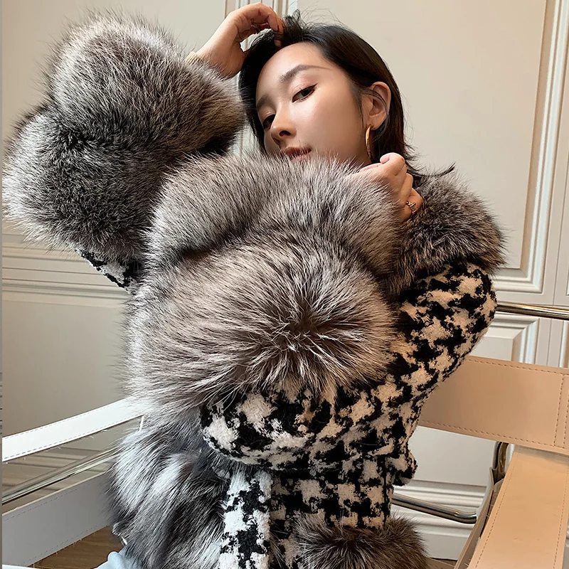 Wool Blends Coat With Huge Fox Fur Collar Outfit 2022 Women Winter Thick Warm Bigger Fox Fur Jacket Woolen Coats