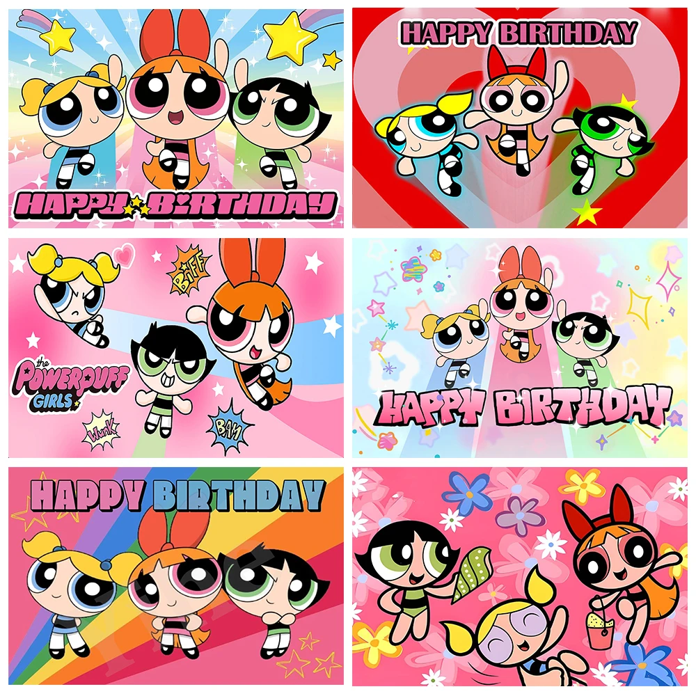

The PowerPuFF Girls Theme Backdrop Children Birthday Decorations Party Banner Background Girl Gifts Baby Shower Photozone Props