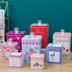 European Style Vintage Flowers Biscuit Tin Box With Lid Candy Snack Storage Jar Home Coffee Bean Tea Metal Storage Containers