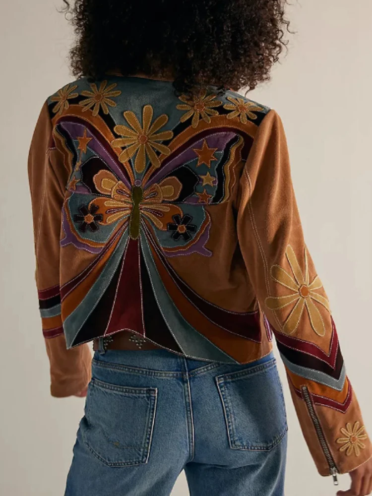 

Leisure New Hot Girl Lapel Zipper Coat Elegant Loose Commute Outerwear for Women Vintage Pattern Print Long Sleeve Jacket Coat