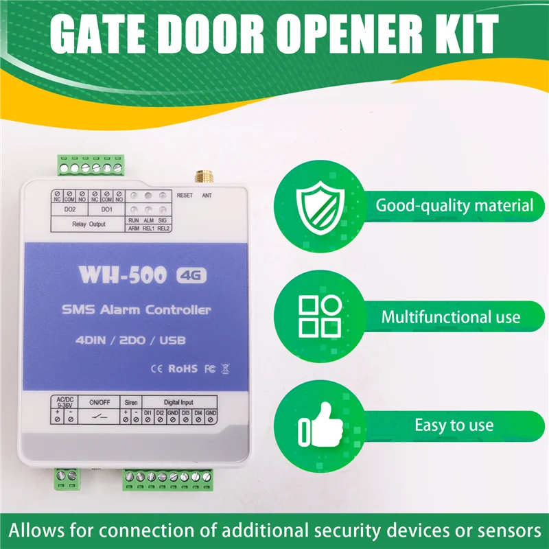 Y45A-WH-500-EU GSM 4G Gate Door Opener Relay Switch Remote Controller Supports Remote Wireless Alarm Via APP