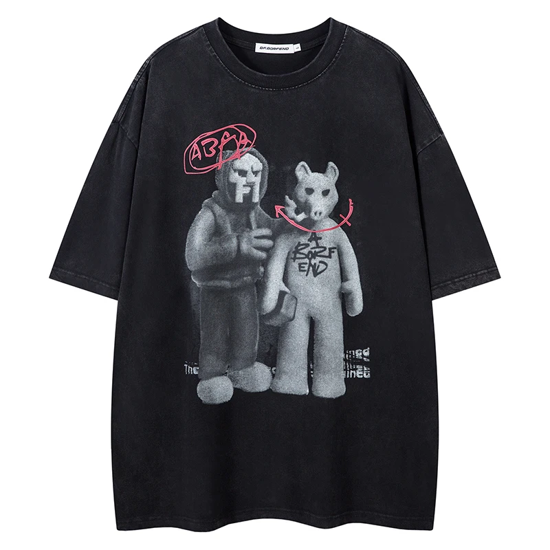 

Summer Mens Washed Tshirts Hip Hop Grunge Vintage Cartoon Graphic T-Shirts Streetwear Harajuku Casual Cotton Tops Tees Clothing