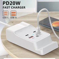 USB Charging Station 4Ports 20W Multi-port USB C Hub Charger for iPhone Samsung Xiaomi Huawei Home Office Desk Charger Station